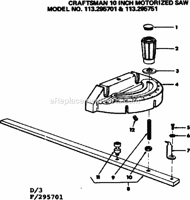 Craftsman 113295701 10 Inch Motorized Table Saw Miter Guage Assembly Diagram