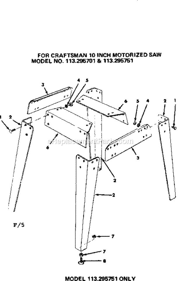 Craftsman 113295701 10 Inch Motorized Table Saw Leg Set Diagram
