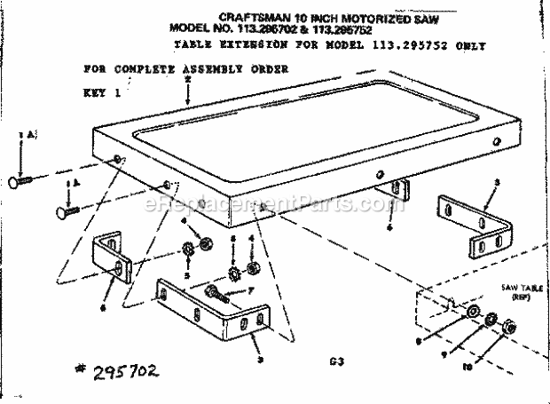 Craftsman 113295702 10 Inch Motorized Saw Table Extension Diagram