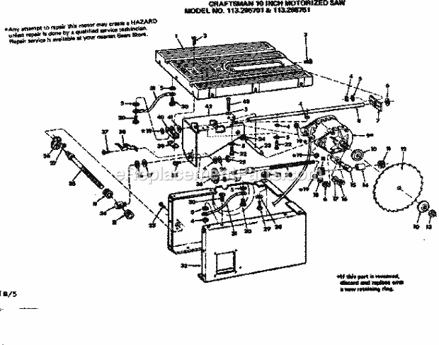 Craftsman 113295751 10 Inch Motorized Table Saw Unit Breakdown Diagram