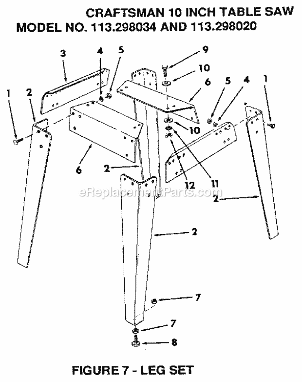 Craftsman 113298034 Table Saw Page G Diagram