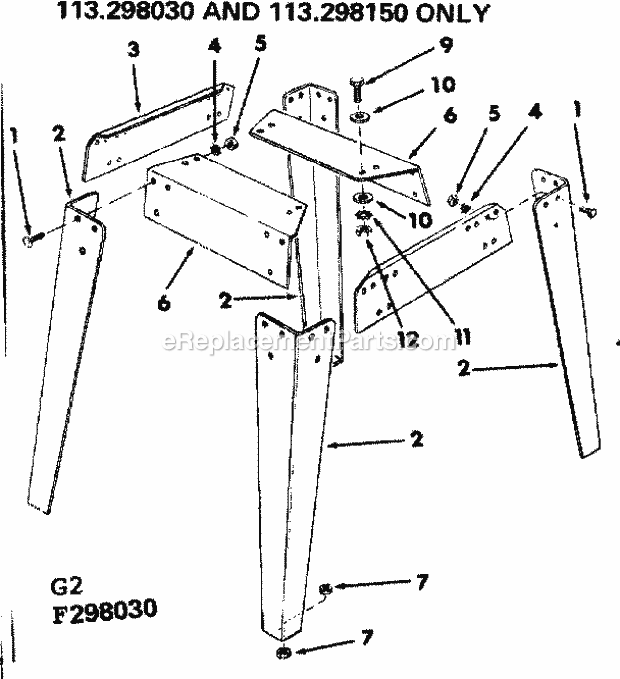 Craftsman 113298140 10-Inch Table Saw Legs Diagram