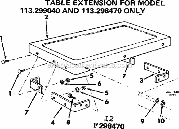 Craftsman 113298470 10 Inch Table Saw Table Extension Diagram
