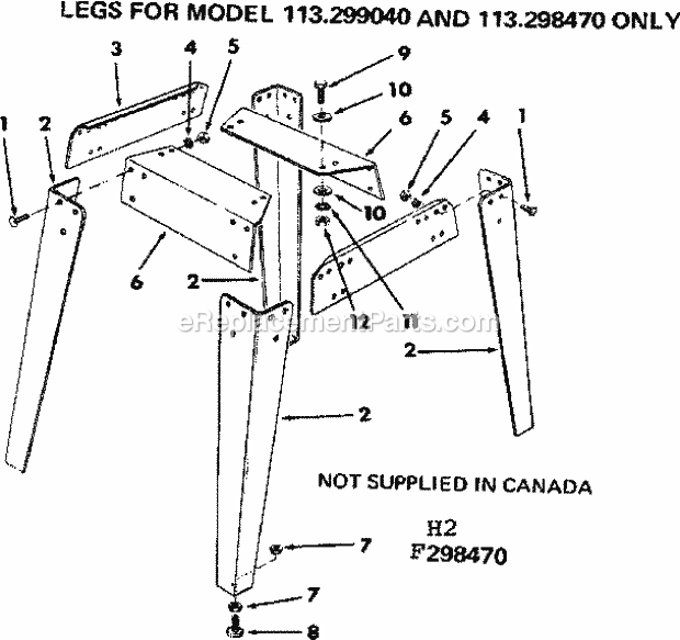 Craftsman 113299040 10 Inch Table Saw Legs Diagram