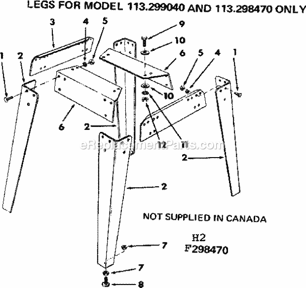 Craftsman 113299142 10 Inch Table Saw Legs Diagram