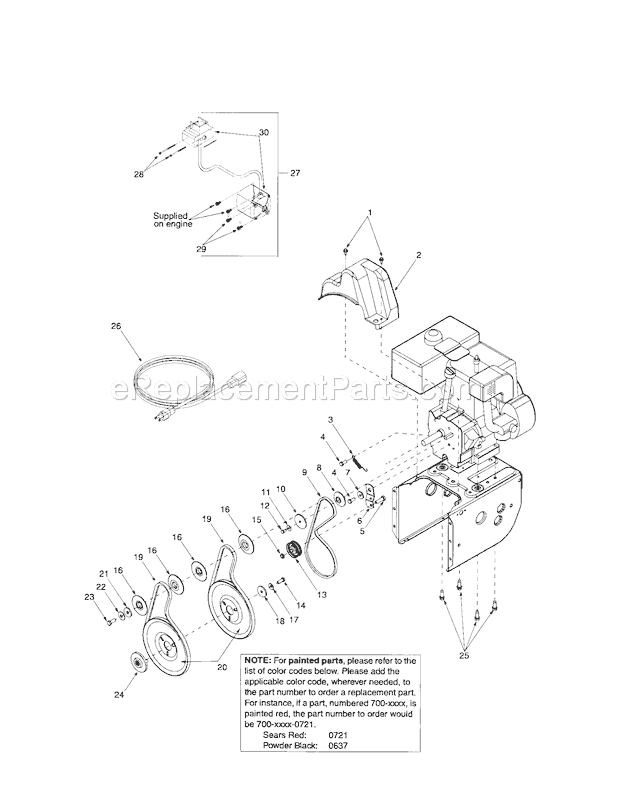 Craftsman 247888900 Snowblower Belt/Belt Cover/Engine Sh... Diagram