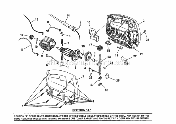 Craftsman 315172310 Variable Speed Sabre Saw Motor Assembly Diagram