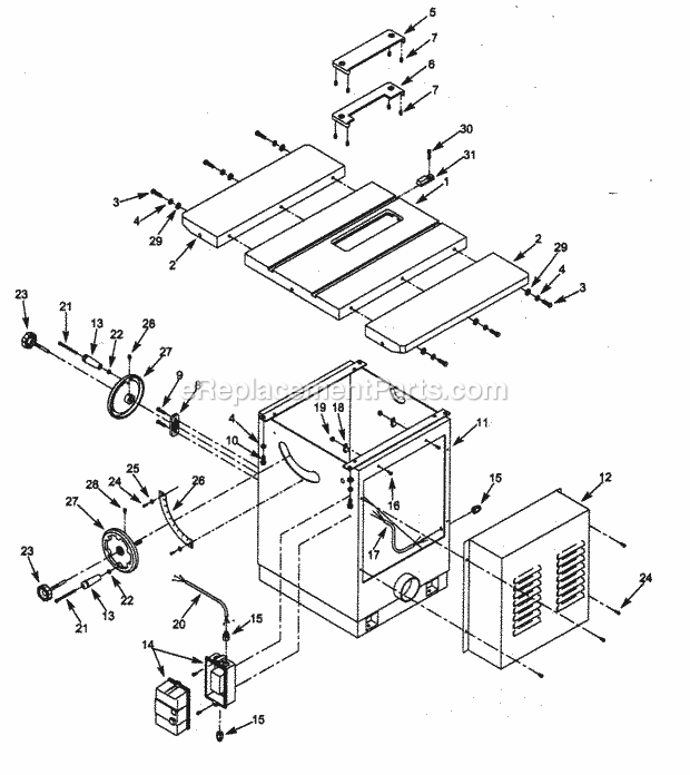 Craftsman 351228040 Right-tilting Arbor Saw Table / Base Diagram