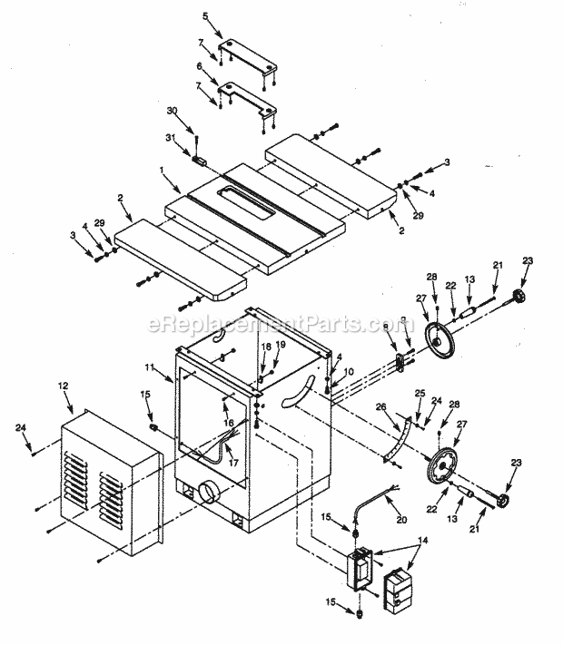 Craftsman 351228050 Left-tilting Arbor Saw Table / Base Diagram