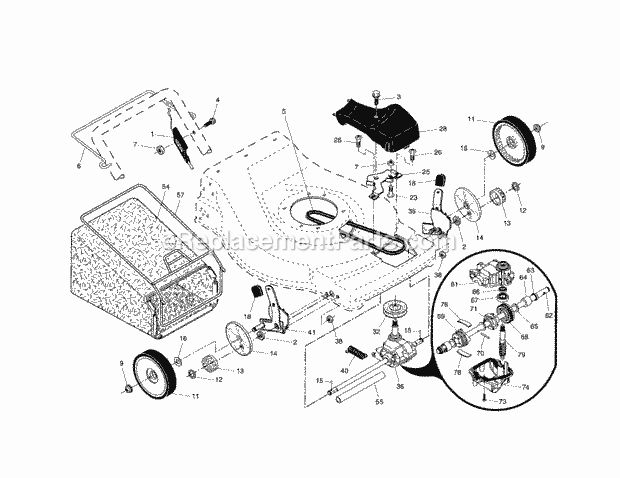 Craftsman 917376722 Lawn Mower Drive_ControlGear_CaseWheels Diagram