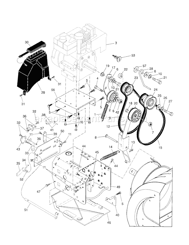 Craftsman 917885520 Snowblower Chassis / Engine / Pulleys Diagram