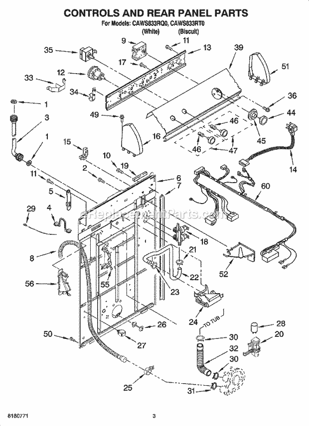 Crosley CAWS833RT0 Residential Residential Washer Control and Rear Panel Parts Diagram