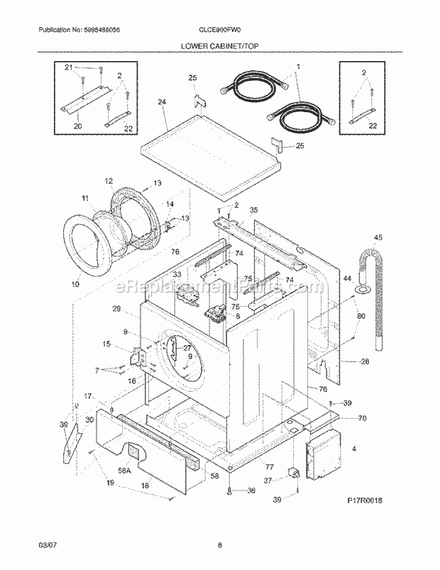 Crosley CLCE900FW0 Laundry Center Lower Cabinet / Top Diagram