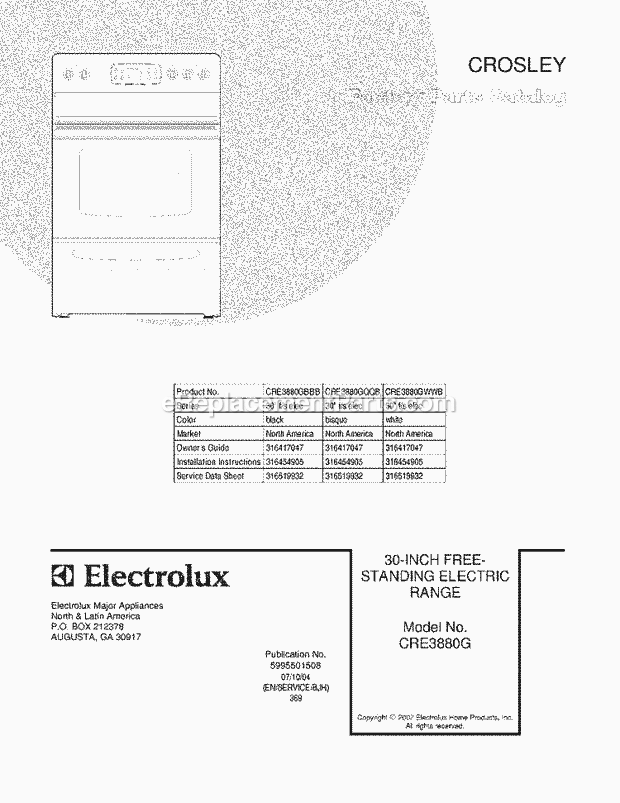 Crosley CRE3880GQQB Freestanding, Electric Electric Range Page E Diagram