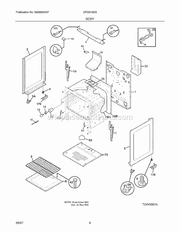 Crosley CRG3160GQQA Freestanding, Gas Gas Range Body Diagram