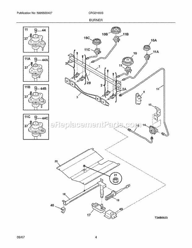 Crosley CRG3160GQQA Freestanding, Gas Gas Range Burner Diagram