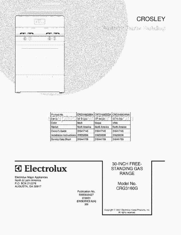 Crosley CRG3160GQQA Freestanding, Gas Gas Range Page F Diagram