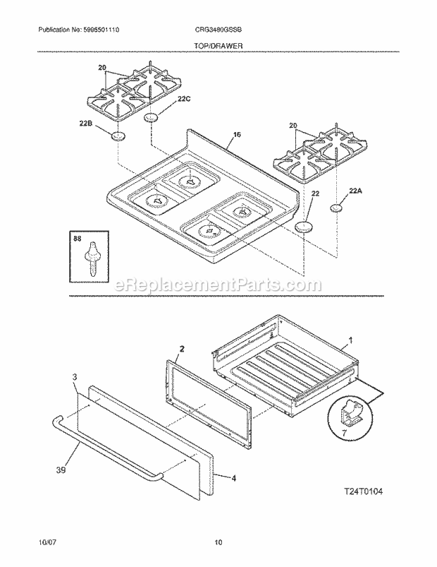 Crosley CRG3480GSSB Freestanding, Gas Gas Range Top / Drawer Diagram