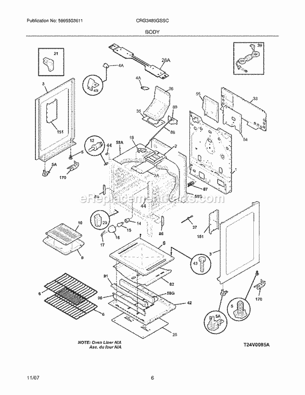 Crosley CRG3480GSSC Freestanding, Gas Gas Range Body Diagram