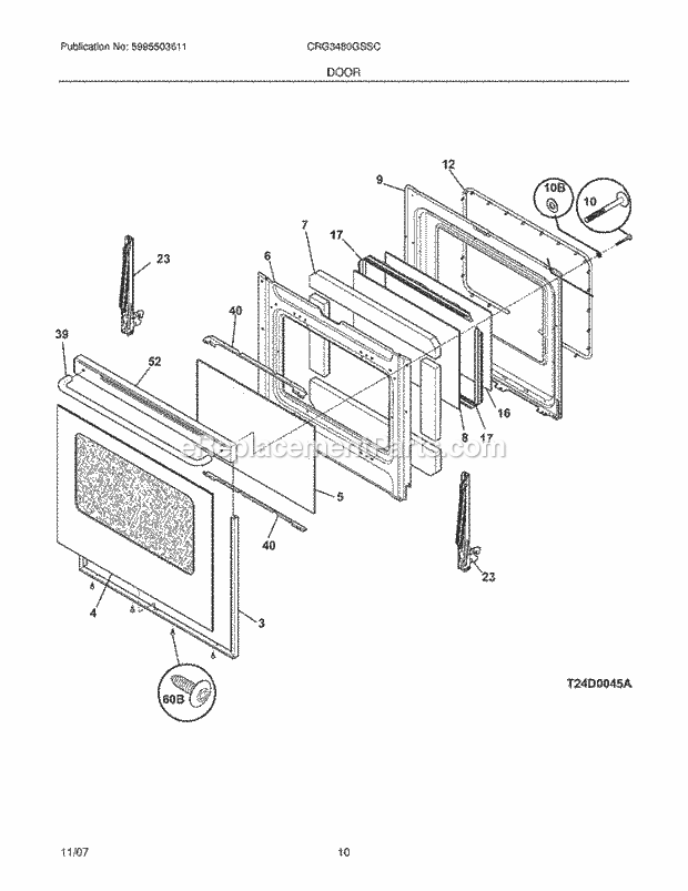 Crosley CRG3480GSSC Freestanding, Gas Gas Range Door Diagram