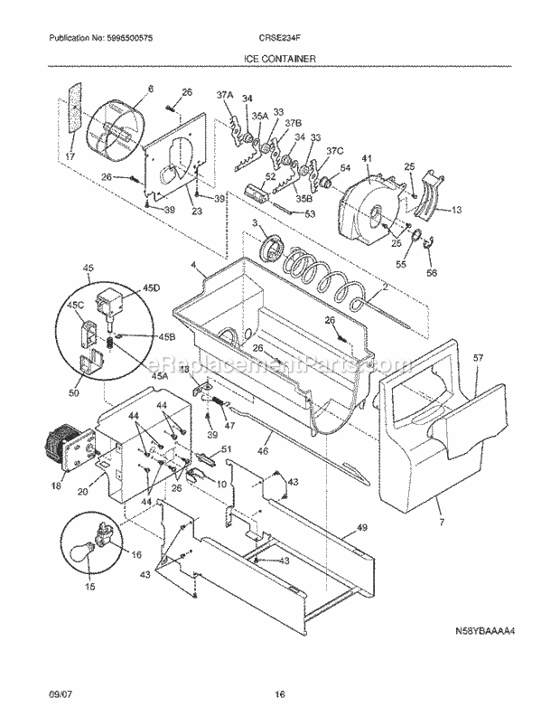 Crosley CRSE234FB4 Side-By-Side Refrigerator Ice Container Diagram