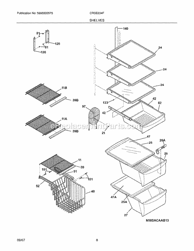 Crosley CRSE234FB4 Side-By-Side Refrigerator Shelves Diagram