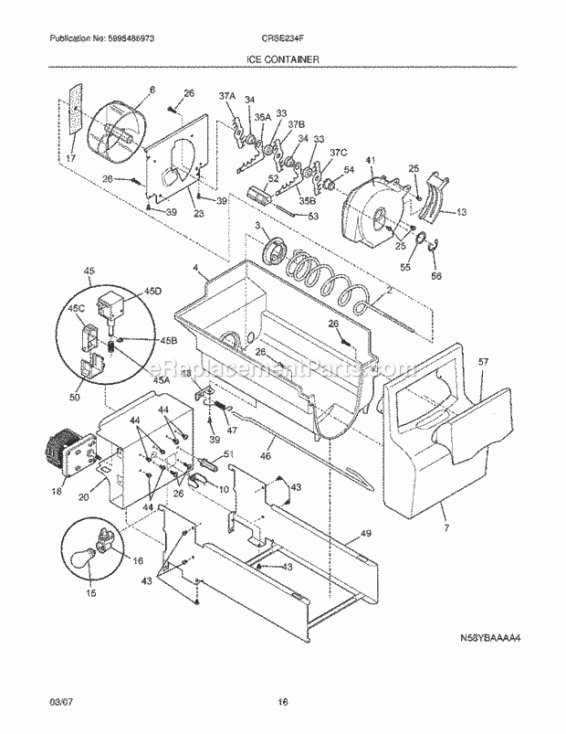 Crosley CRSE234FQ0 Side-By-Side Refrigerator Ice Container Diagram