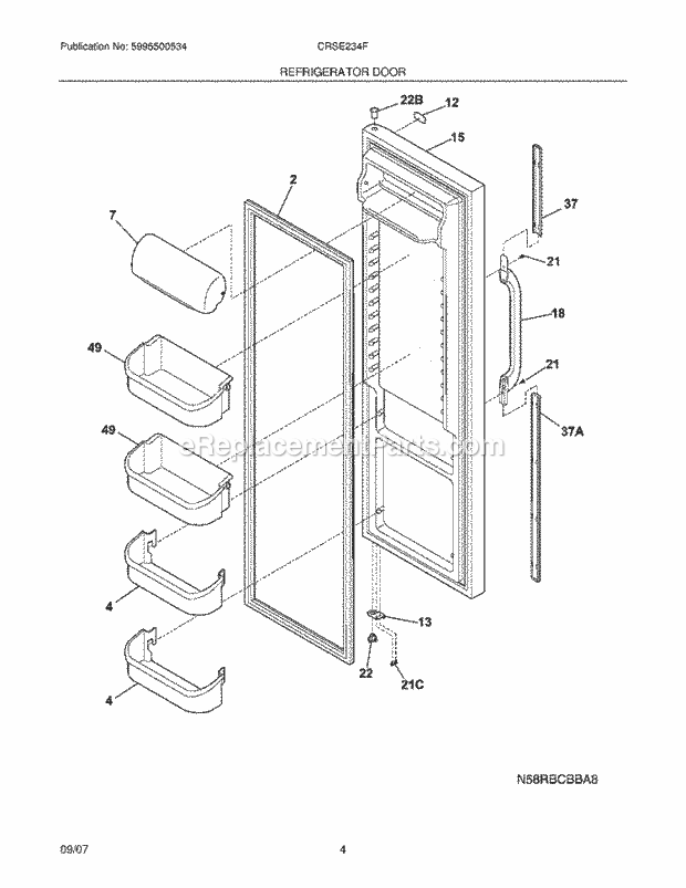 Crosley CRSE234FQ3 Side-By-Side Refrigerator Refrigerator Door Diagram