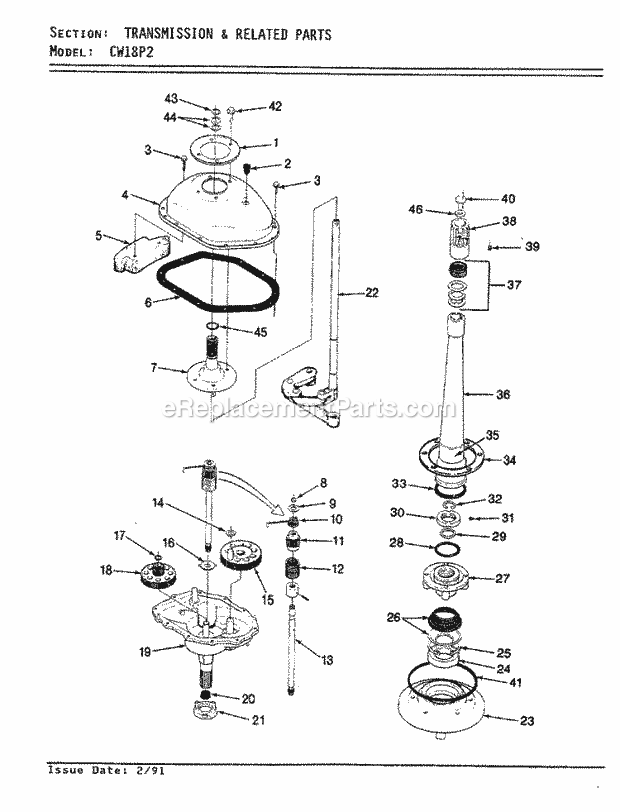 Crosley CW18P2A Washer-Top Loading Transmission & Related Parts Diagram