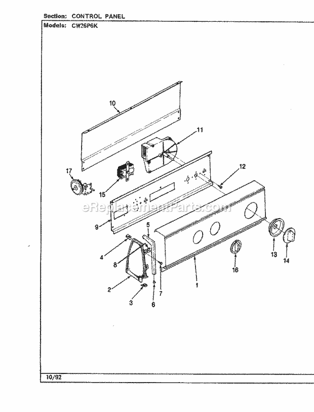 Crosley CW26P6KW Washer-Top Loading Control Panel (Rev. E - J) Diagram