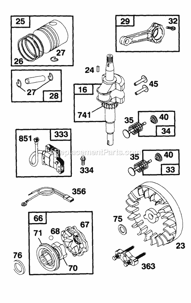 Cub Cadet 072A113 (113-072A100) (1993) Engine B&s 3.75 Hp Clutch, Starter, and Piston Assembly Diagram