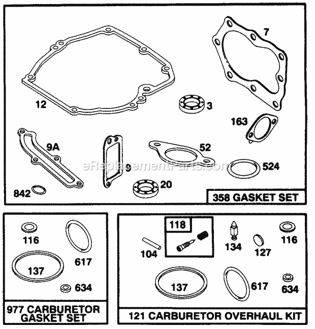 Cub Cadet 108C113 (113-108C100) (1993) Engine B&s 5 Hp Gasket Set, Carburetor Gasket Set & Carburetor Overhaul Kit Diagram