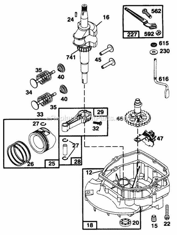 Cub Cadet 108C114 (114-108C100) (1994) Engine B&s 5 Hp Piston Assembly, Engine Sump, Governor Lever Assembly Diagram