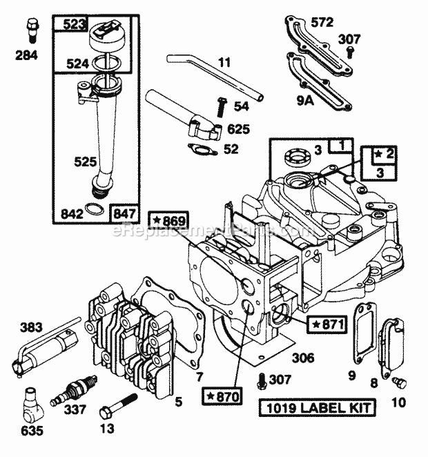 Cub Cadet 108C114 (114-108C100) (1994) Engine B&s 5 Hp Short Block Assembly, Dipstick and Tube Assembly Diagram