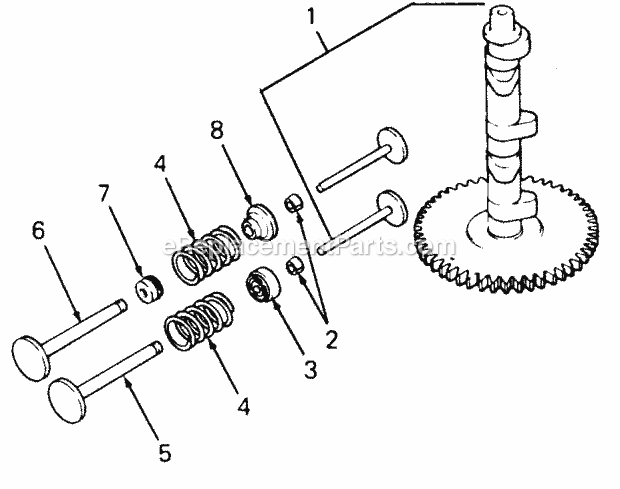 Cub Cadet 1415 (147088-170600, 139-242-100, 138-242-100) Lawn Tractor Camshaft & Valves - Engines S/N 1917809295 and Below Diagram
