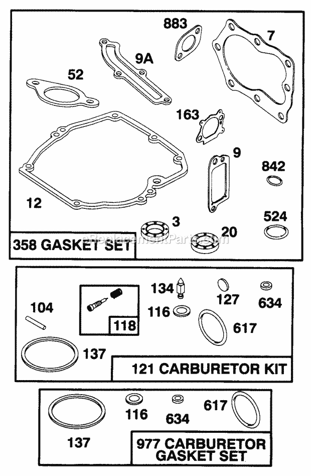 Cub Cadet 148N124 (124-148N100) (1994) Engine B&s 5 Hp Gasket Set, Carburetor Kit, Carburetor Gasket Set Diagram