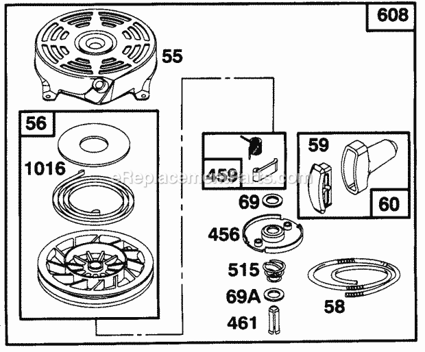 Cub Cadet 148N124 (124-148N100) (1994) Engine B&s 5 Hp Rewind Starter Assembly Diagram