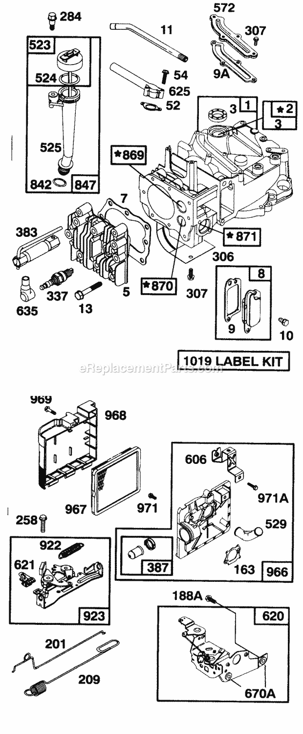 Cub Cadet 148N (125-898N100) (1995) Engine Cylinder Assembly and Carburetor Accessories Diagram