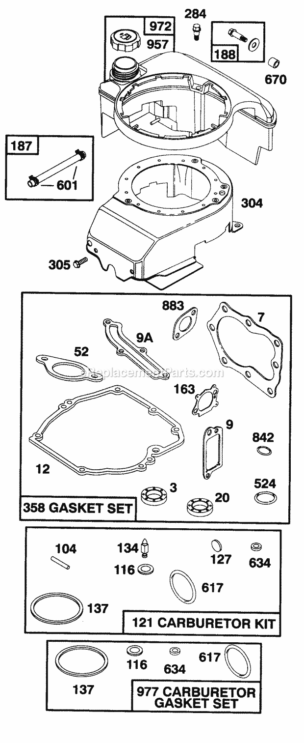 Cub Cadet 148N (125-898N100) (1995) Engine Fuel Tank, Housing and Gaskets Diagram