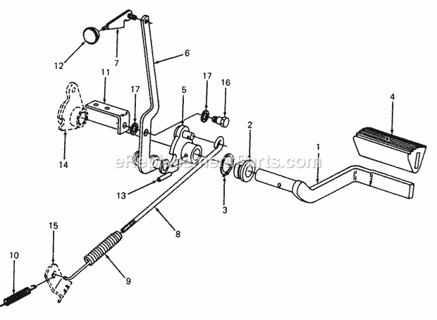 Cub Cadet 1615 (137-260-100) Lawn Tractor Brake Pedal & Connections Diagram