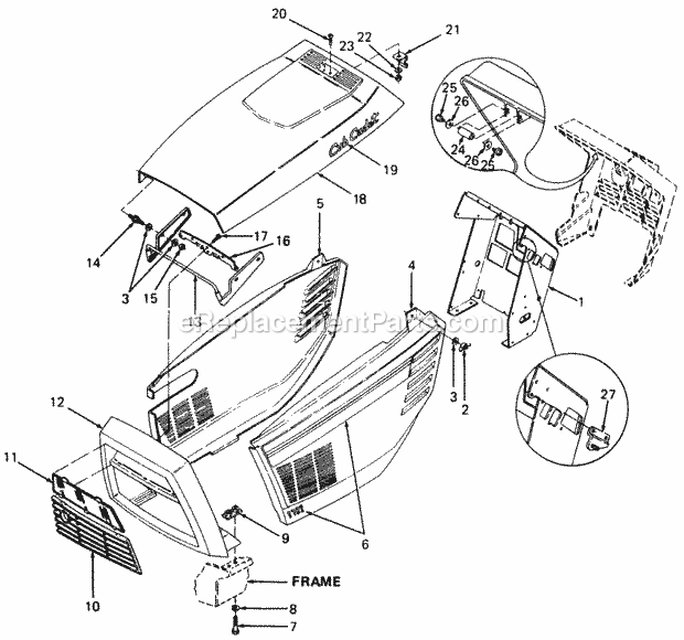 Cub Cadet 1782 (800000-821059, 140-712-100, 141-712-100) Super Garden Tractor Hood & Grille Diagram