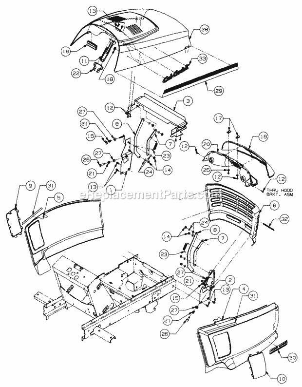 Cub Cadet 2135 (239001-326005, 135-214F100, 134-214F100) Tractor Grille, Hood and Side Panels Diagram