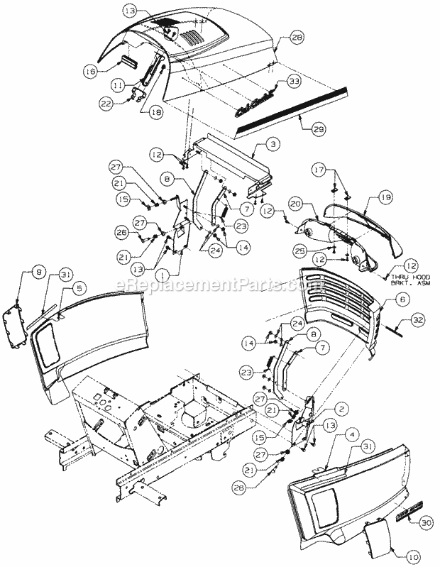 Cub Cadet 2145 (239001-326005, 134-234G100, 135-234G100) Tractor Grille, Hood and Side Panels Diagram