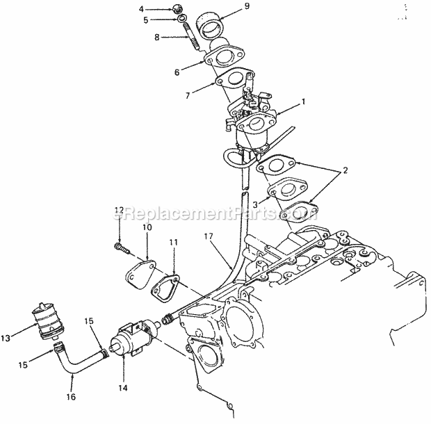 Cub Cadet 2182 (816536-821059, 141-741-100) Super Garden Tractor Carburetor Mounting, Fuel Pump & Fuel Filter Diagram