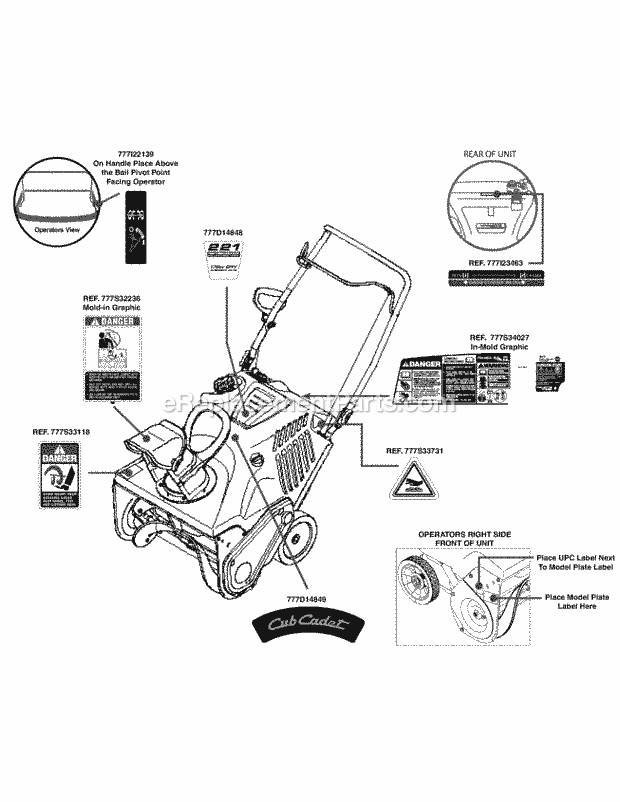Cub Cadet 221HP (31AS2S5D710) (2011) Snow Thrower Label Map 221 Diagram