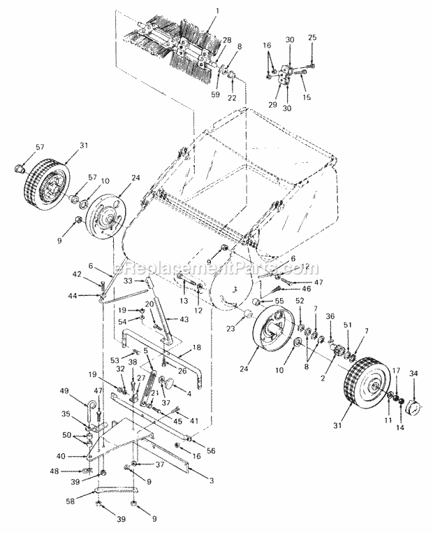 Cub Cadet 222 (190-222-100) 38-In Lawn Sweeper Wheels, Brush and Hitch Diagram