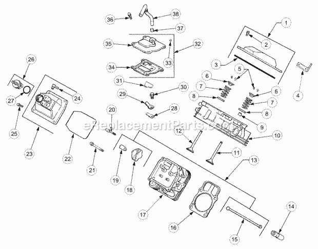 Cub Cadet 2518-48 (13A-288M100, 13A-208M100) Tractor Cylinder Head, Valves and Breather (Kh-62588) Diagram