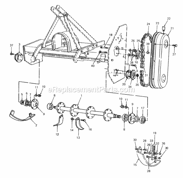 Cub Cadet 308 (190-308-100) 42-In Rear Pto Tiller Rotor, Drive & Skids Diagram