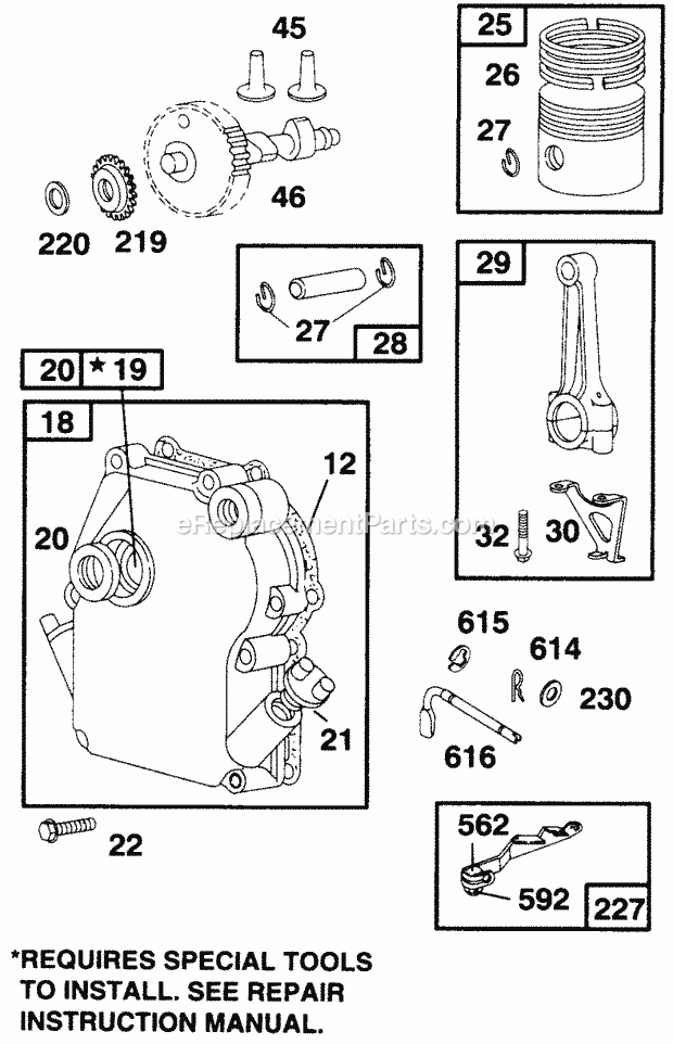 Cub Cadet 340214 (214-340-100) (1994) Engine B&s 5 Hp Crankcase Cover Assembly, Piston Assembly, Connecting Rod Assembly Diagram
