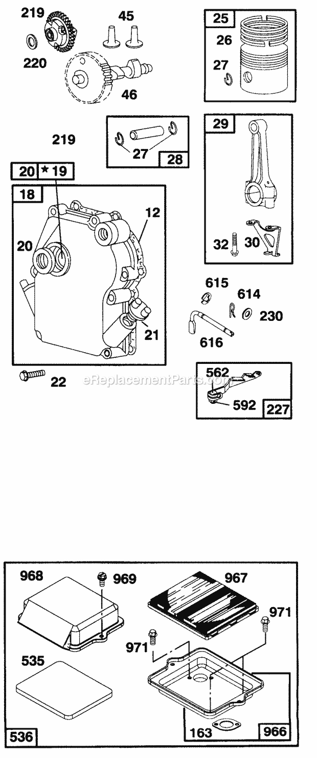 Cub Cadet 340 (215-340-100) (1995) Engine Engine Internal and Air Cleaner Assembly Diagram